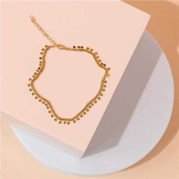 14K Gold Plated Charm Link Chain Anklets for Women | Dainty Cubic Zirconia Boho - Picture 4 of 6